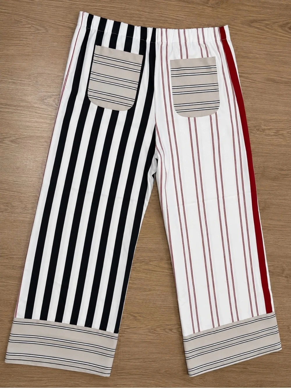 Women’s Striped Two-Tone Lounge Pants - Black, White & Red
